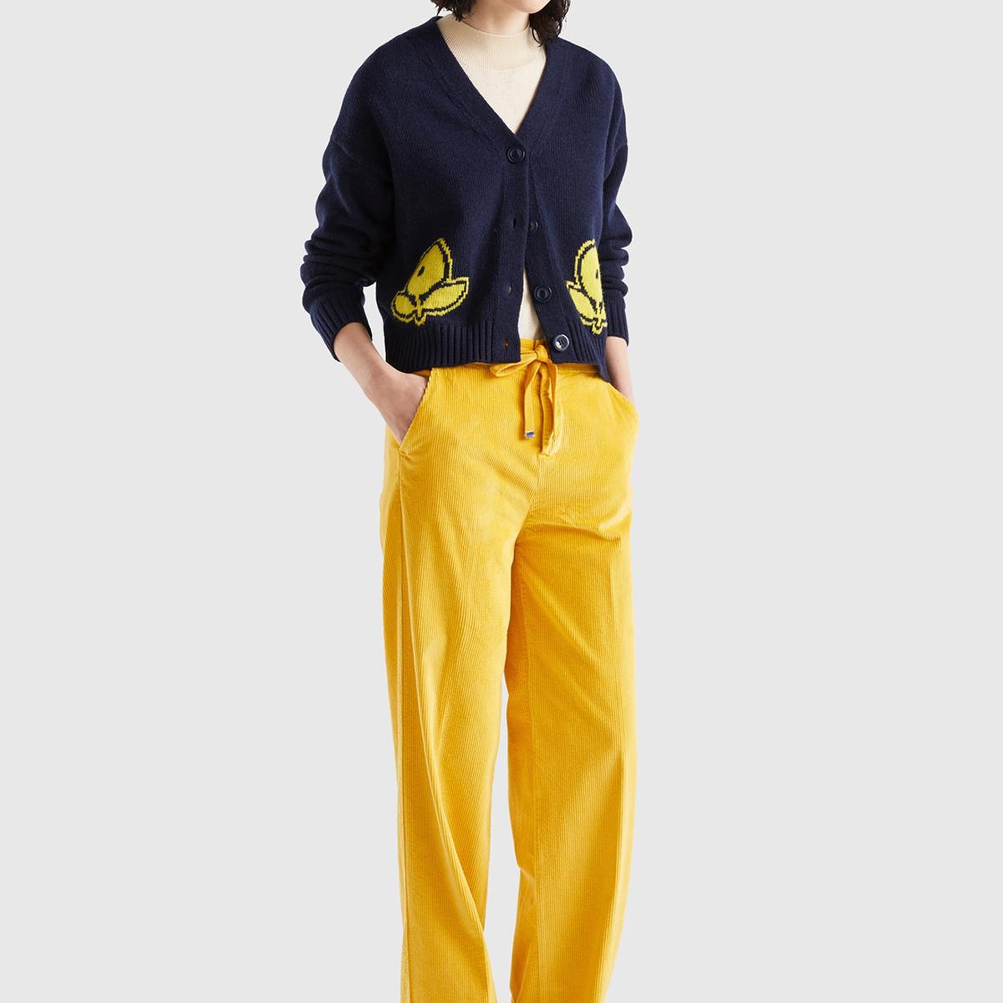 Kadın Hardal Beli İpli Kadife Pantolon