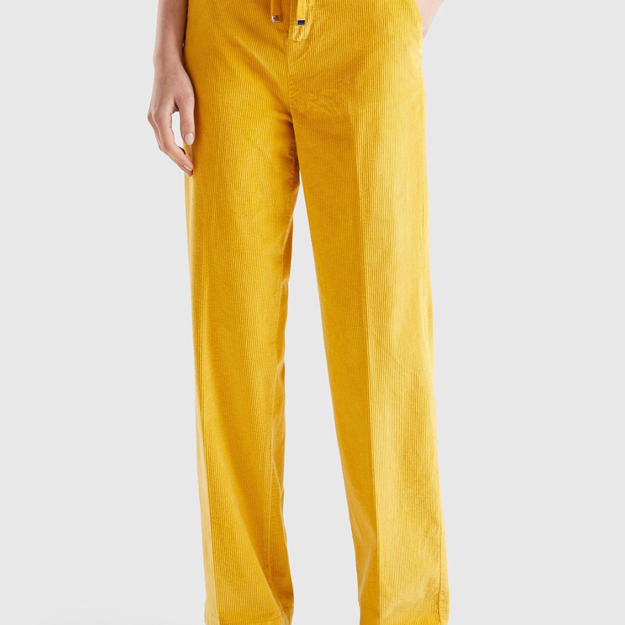 Kadın Hardal Beli İpli Kadife Pantolon