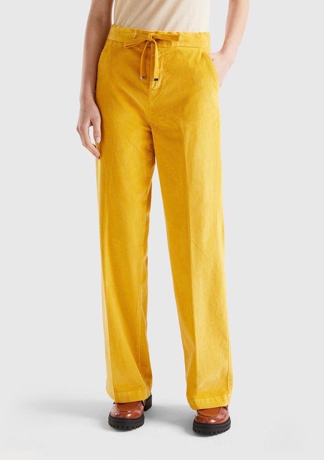  Kadın Hardal Beli İpli Kadife Pantolon