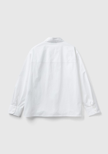  Kadın Beyaz %100 Koton 2cepli Gömlek