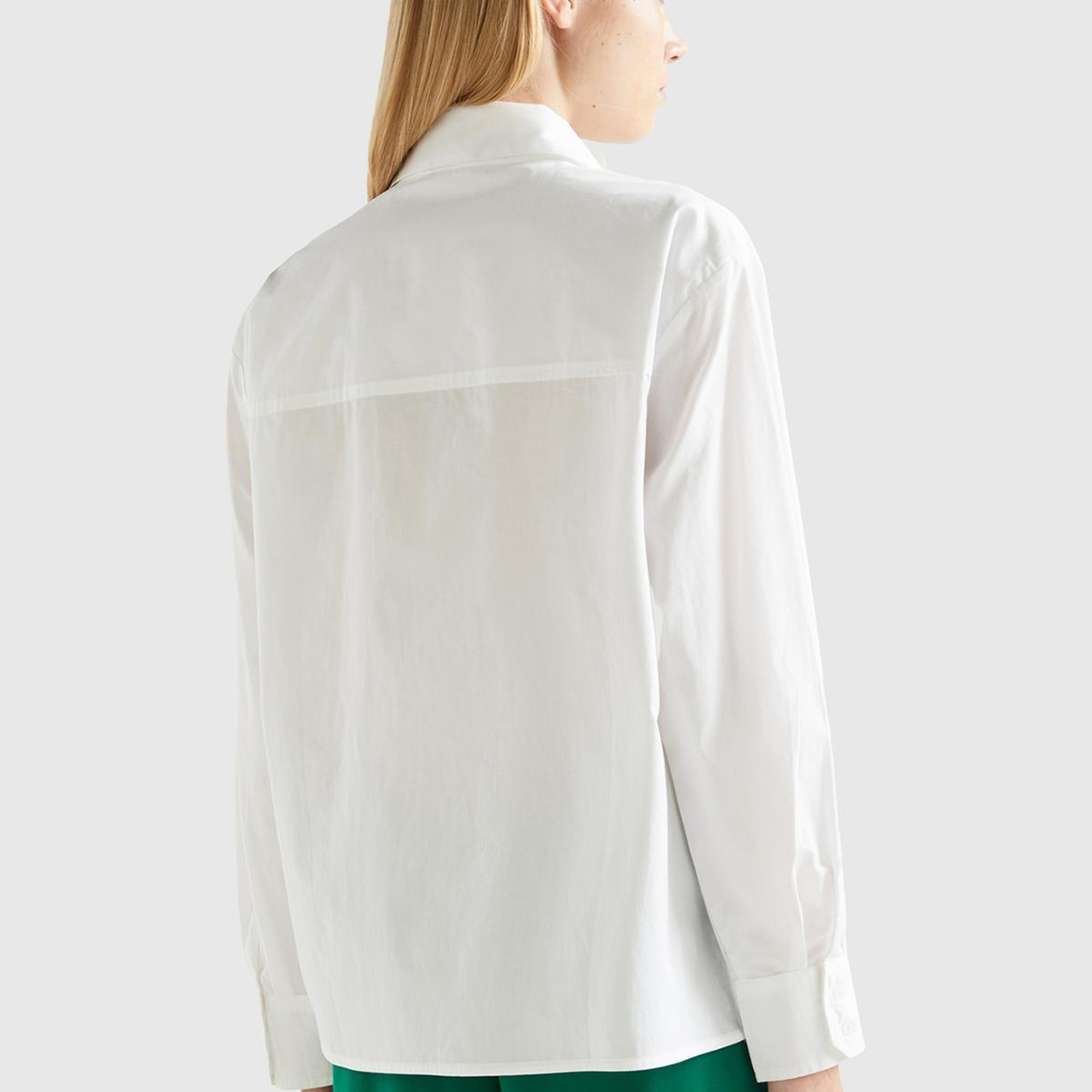 Kadın Beyaz %100 Koton 2cepli Gömlek