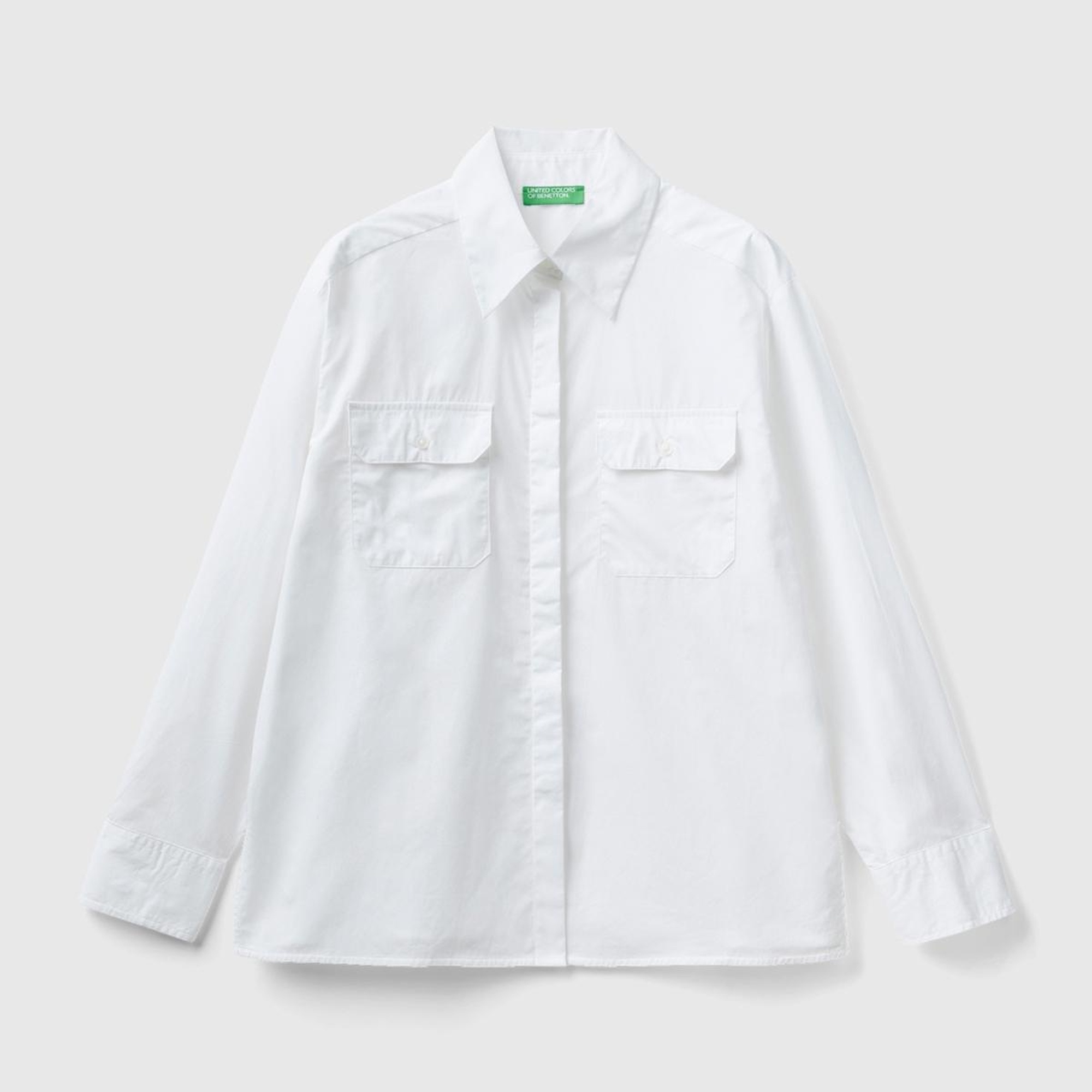 Kadın Beyaz %100 Koton 2cepli Gömlek