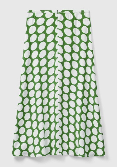  Kadın Yeşil %100 Viskoz Puantiyeli Yandan Fermuarlı Uzun Etek