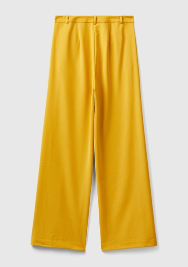  Kadın Hardal Poliviskoz Regular Fit  Düz Paça Pantolon