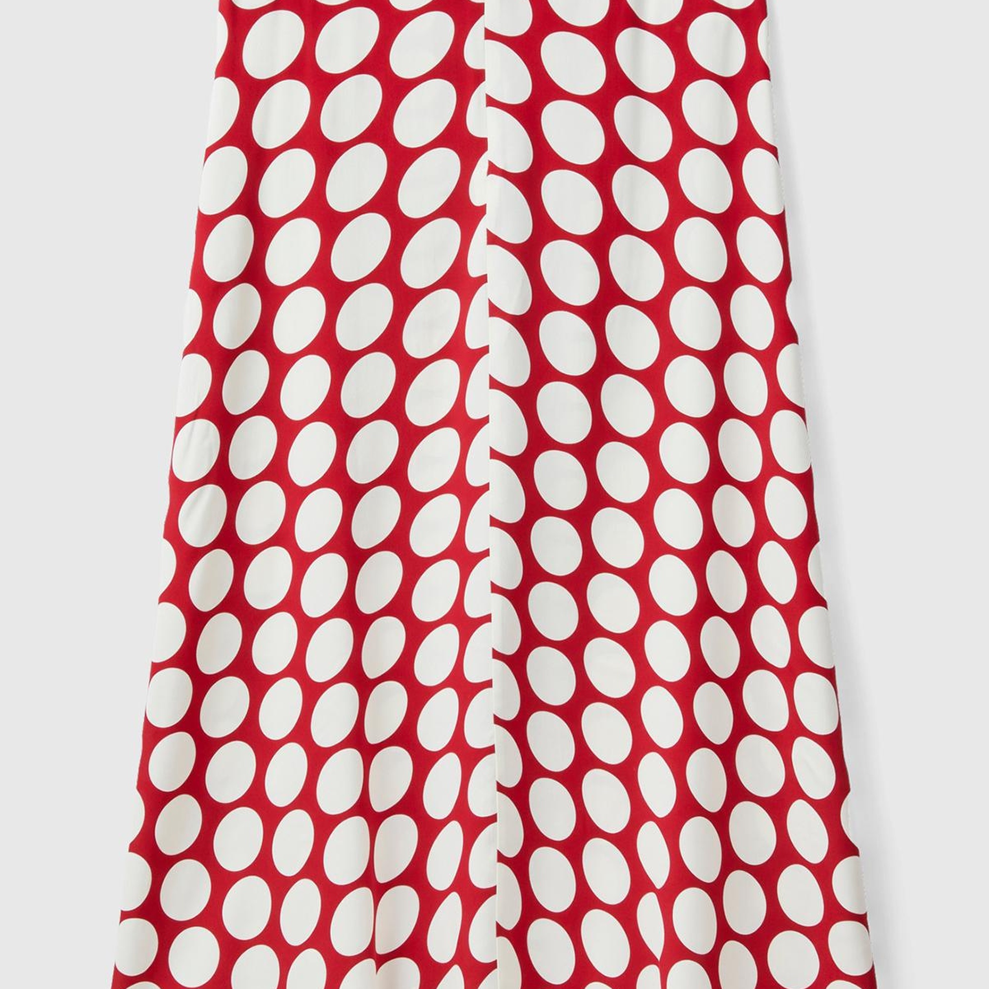 Kadın Kırmızı %100 Viskoz Puantiyeli Yandan Fermuarlı Uzun Etek