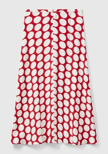  Kadın Kırmızı %100 Viskoz Puantiyeli Yandan Fermuarlı Uzun Etek