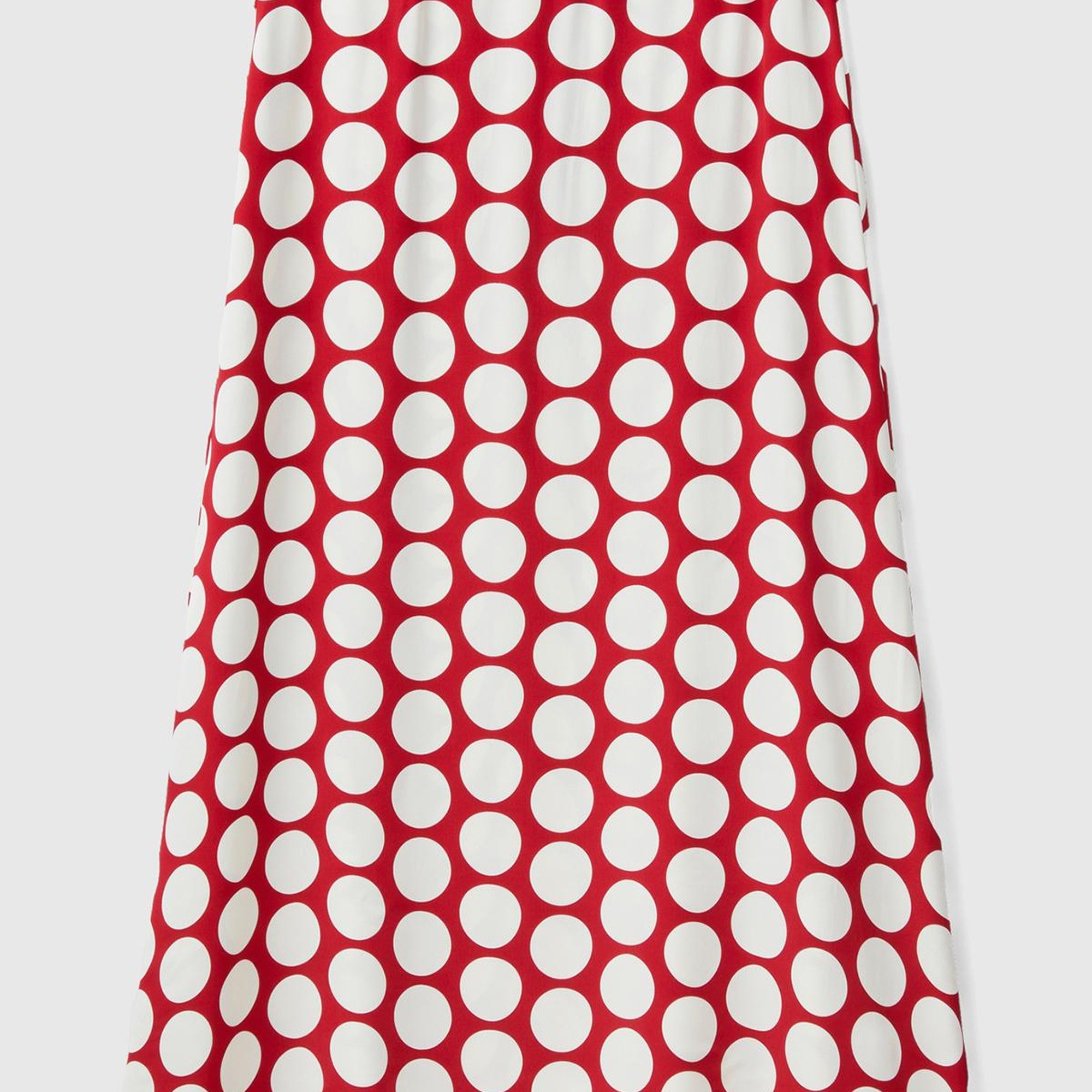 Kadın Kırmızı %100 Viskoz Puantiyeli Yandan Fermuarlı Uzun Etek