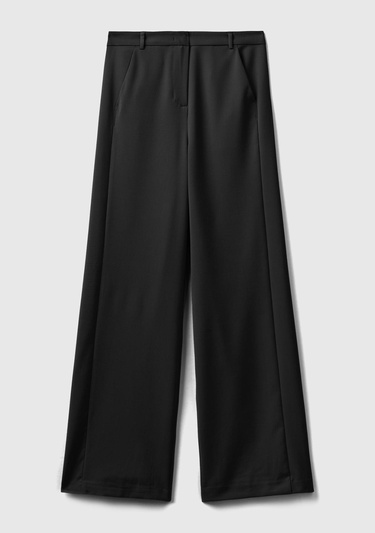  Kadın Siyah Poliviskoz Regular Fit  Düz Paça Pantolon