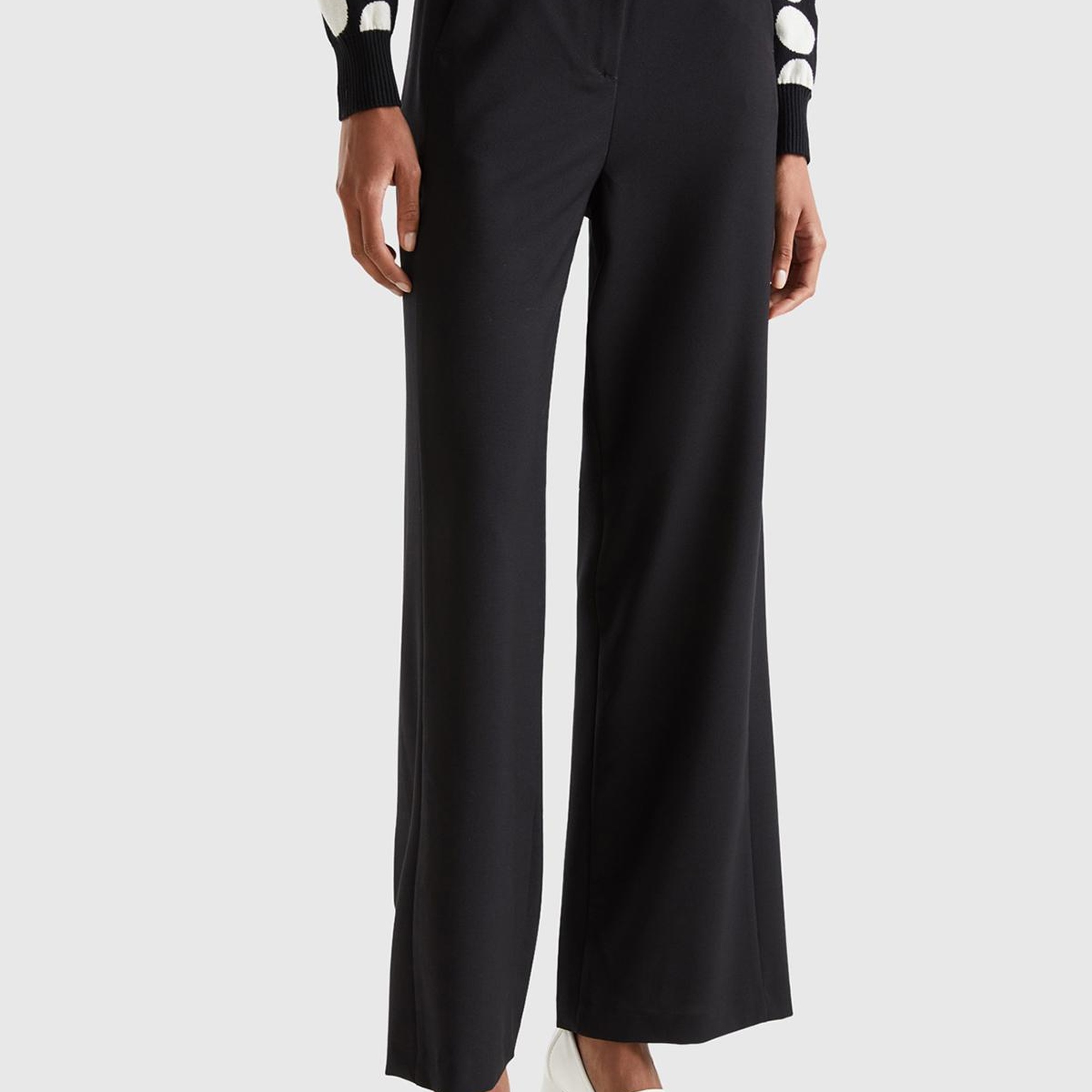 Kadın Siyah Poliviskoz Regular Fit  Düz Paça Pantolon