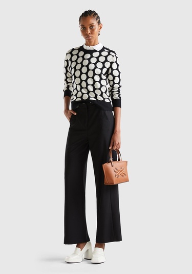  Kadın Siyah Poliviskoz Regular Fit  Düz Paça Pantolon