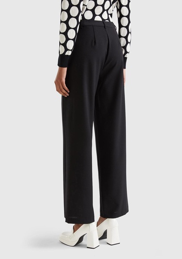  Kadın Siyah Poliviskoz Regular Fit  Düz Paça Pantolon
