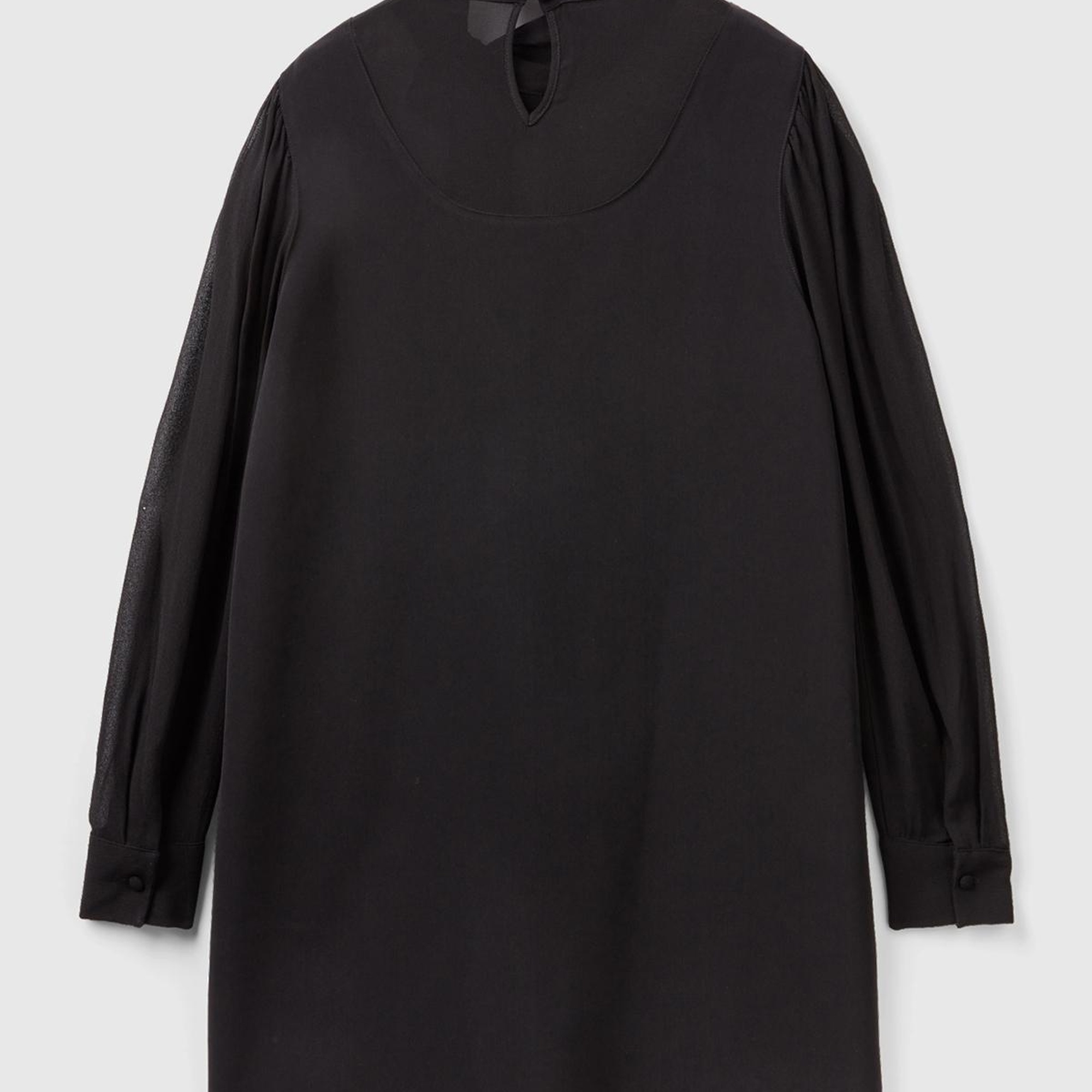 Kadın Siyah Kolu Transparan Yakası Kurdaleli Mini Etek