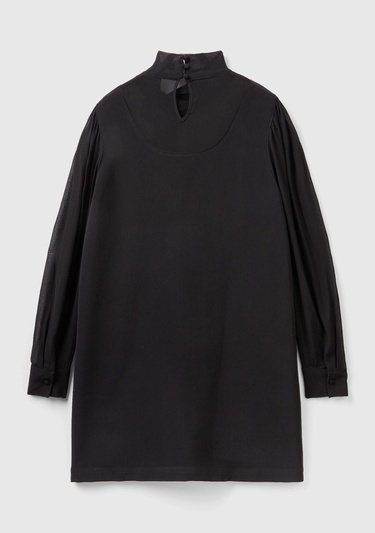  Kadın Siyah Kolu Transparan Yakası Kurdaleli Mini Etek