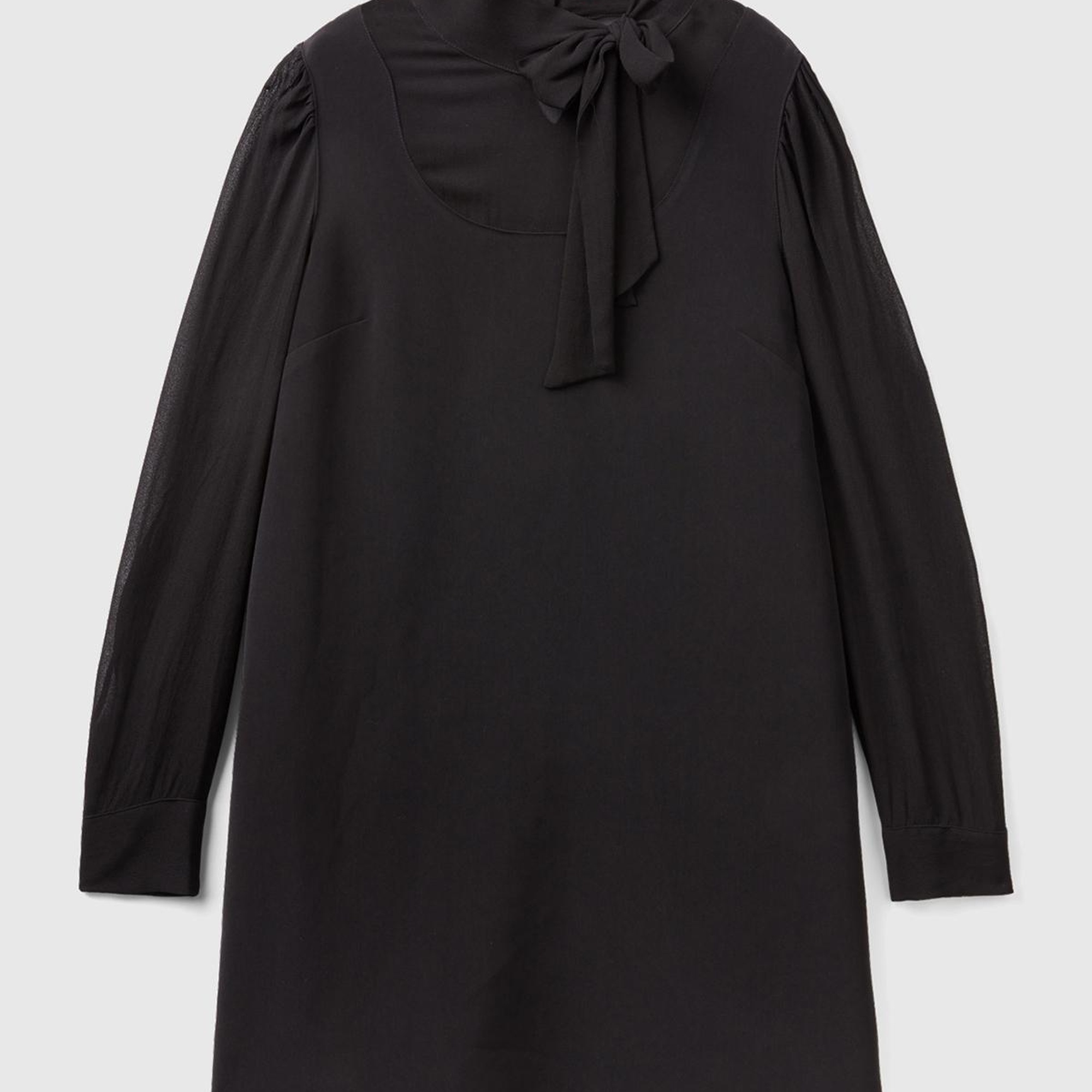 Kadın Siyah Kolu Transparan Yakası Kurdaleli Mini Etek