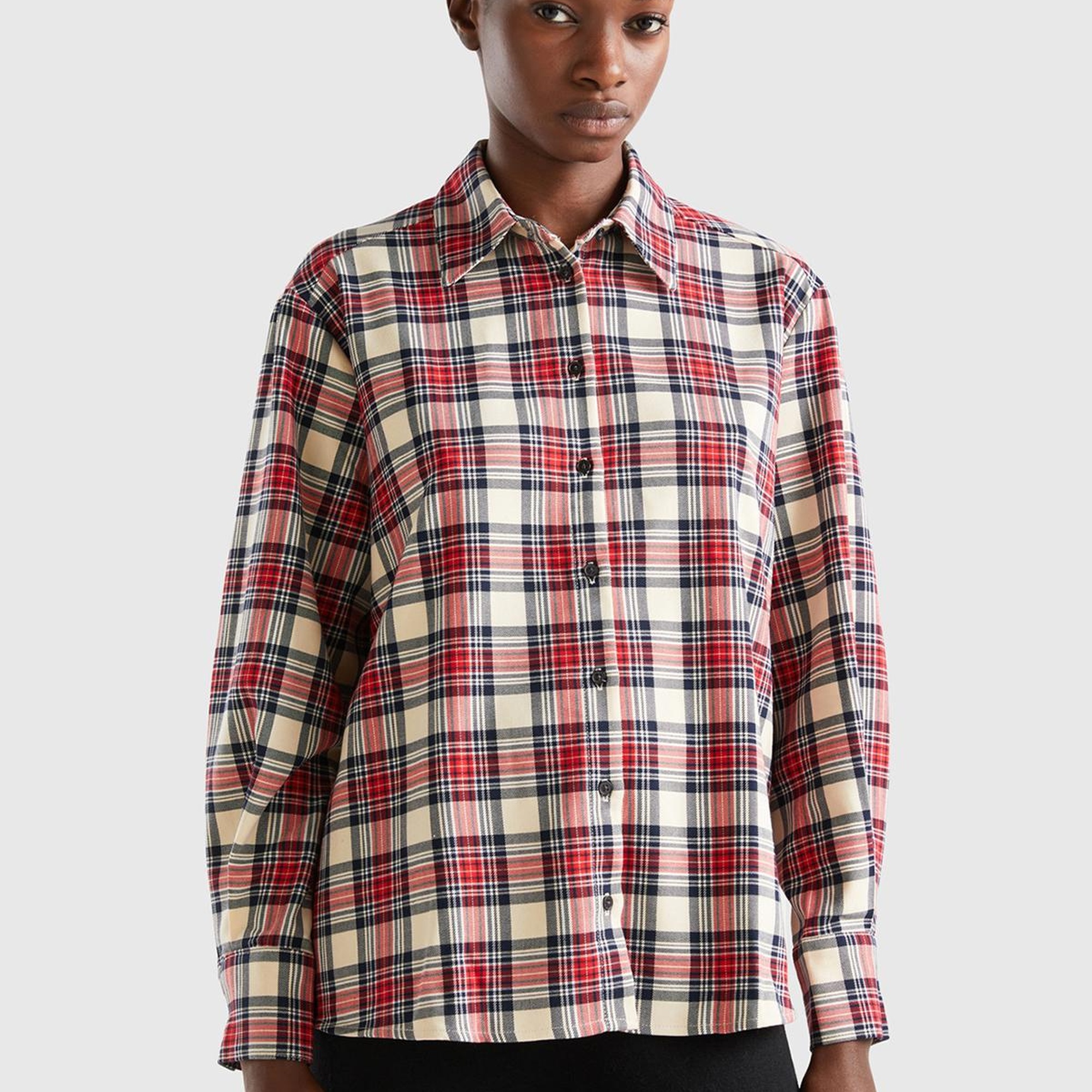 Kadın Taba Mix Viskoz Karışımlı Ekoseli Gömlek