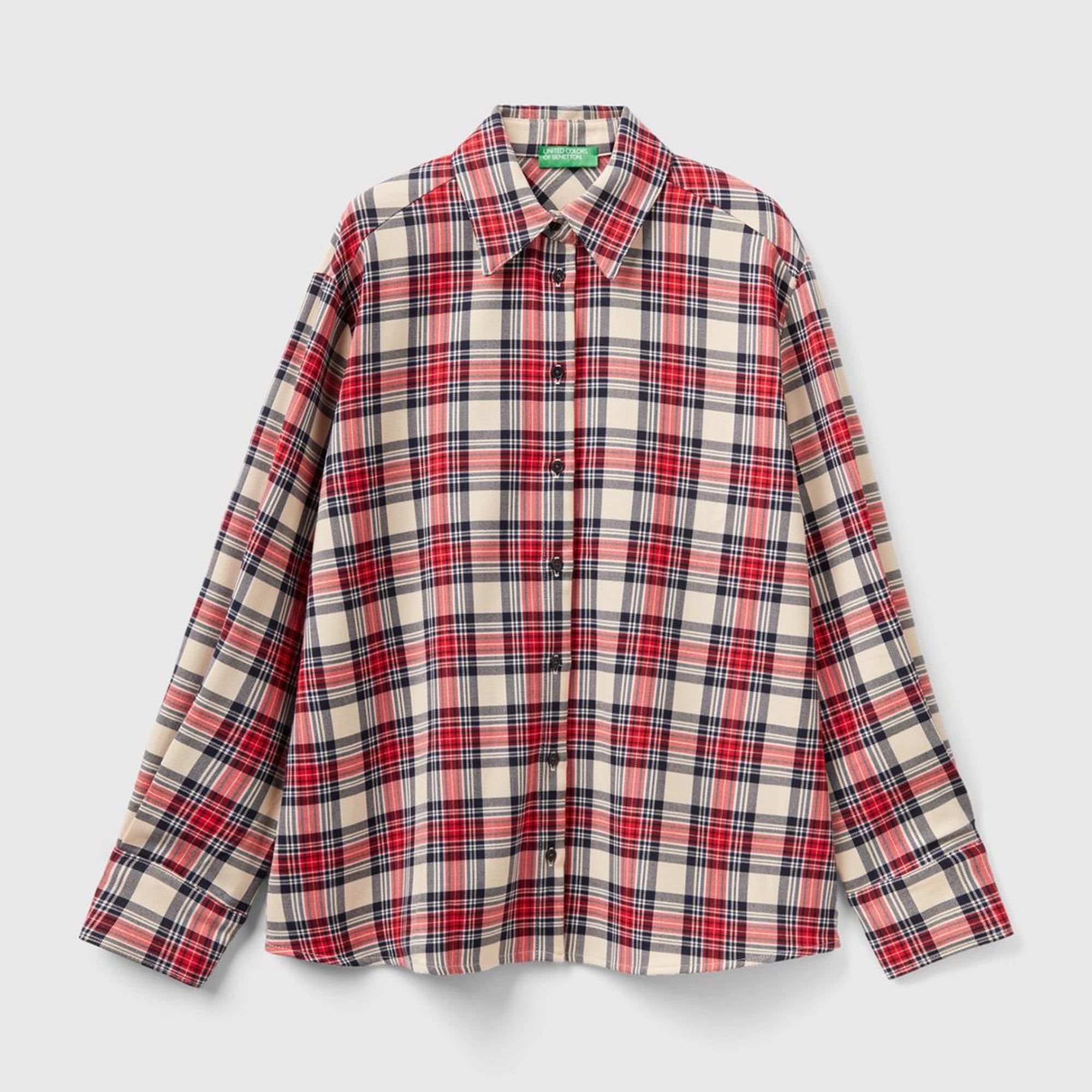 Kadın Taba Mix Viskoz Karışımlı Ekoseli Gömlek