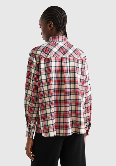  Kadın Taba Mix Viskoz Karışımlı Ekoseli Gömlek