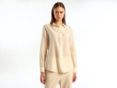  Kadın Bej Desenli Koton Gömlek