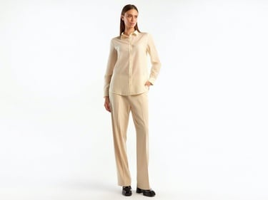  Kadın Bej Desenli Koton Gömlek