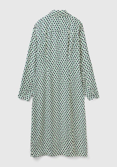  Kadın Yeşil Mix %100 Viskoz Çiçek Desenli Gömlek Yaka Uzun Kollu Elbise