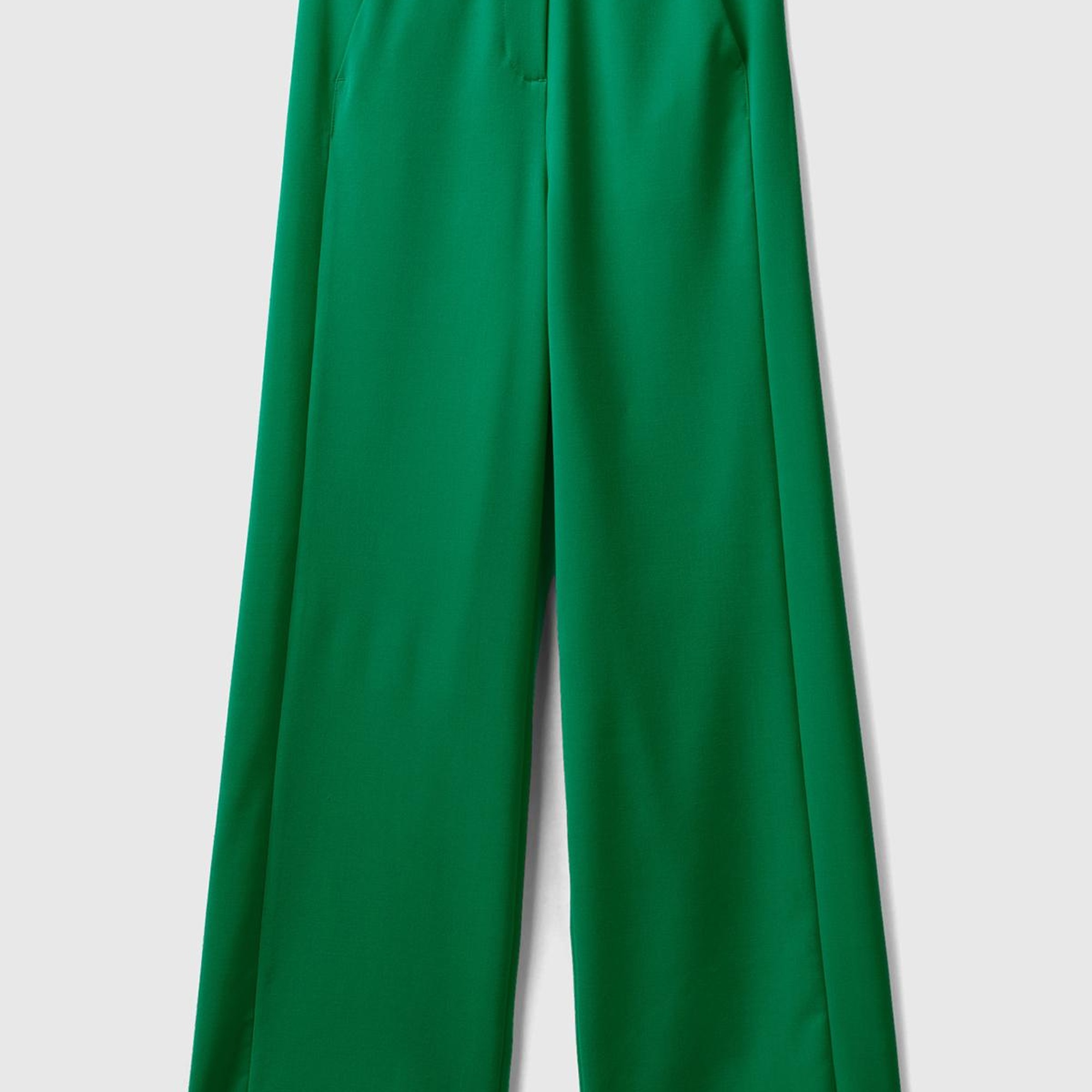 Kadın Yeşil Poliviskoz Regular Fit  Düz Paça Pantolon