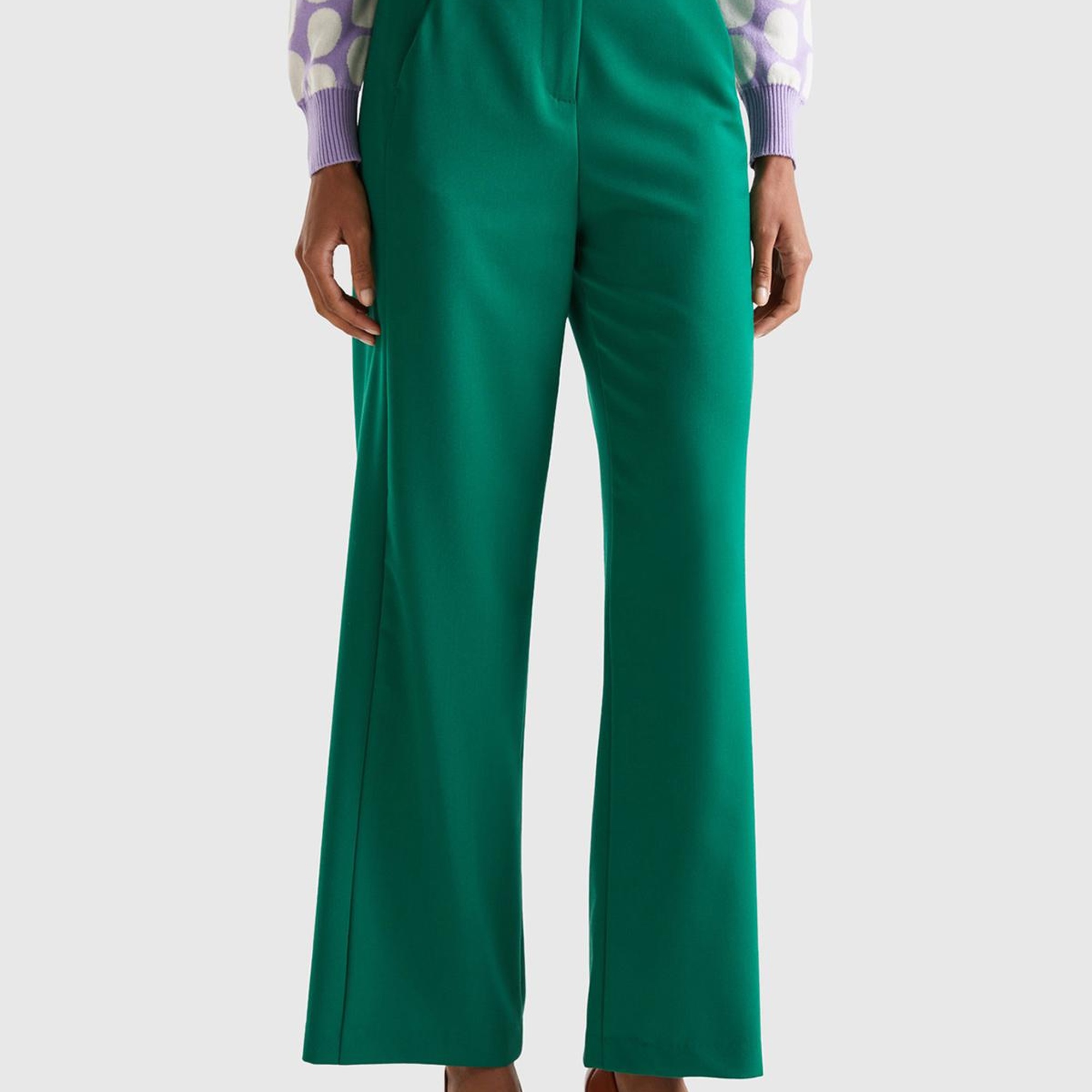 Kadın Yeşil Poliviskoz Regular Fit  Düz Paça Pantolon