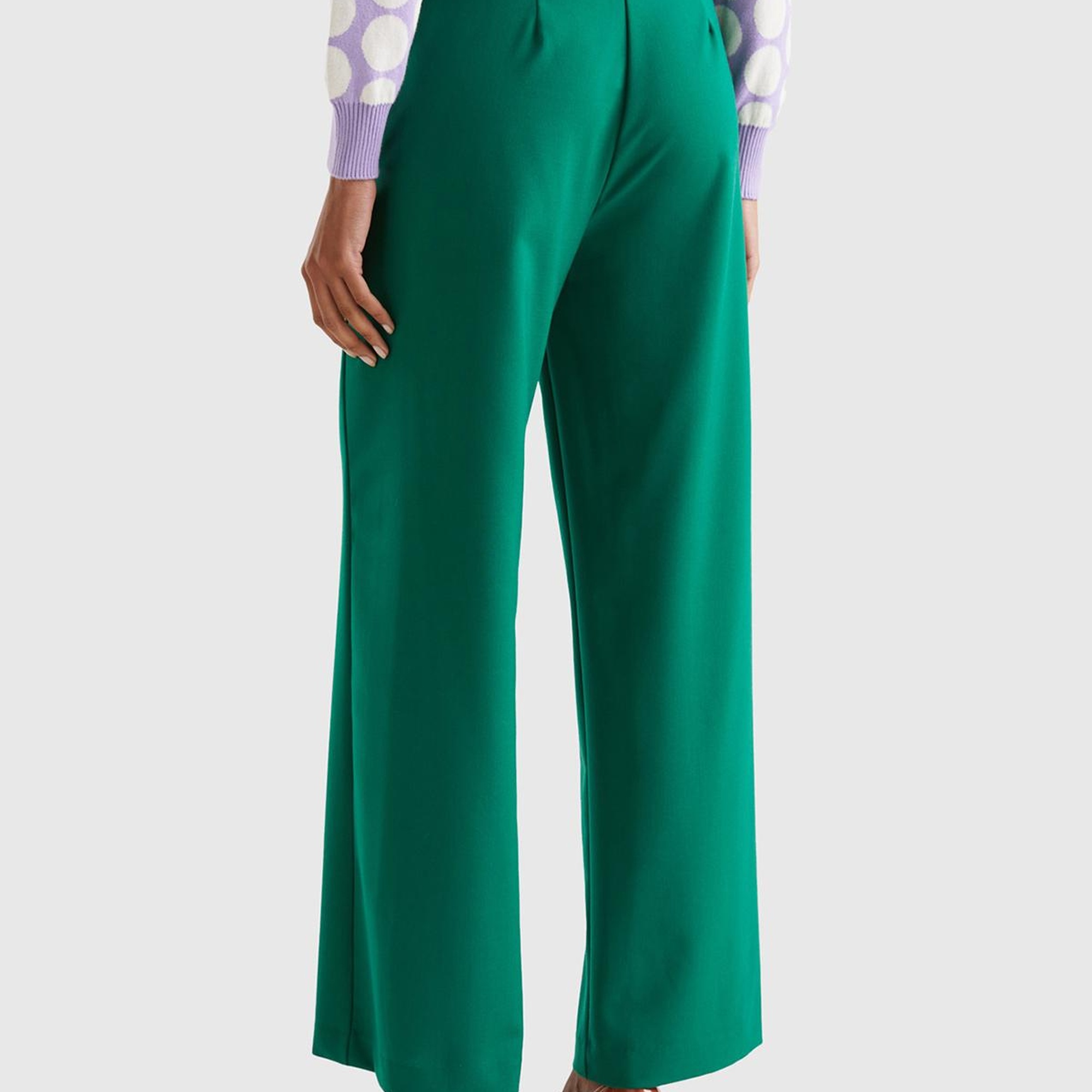 Kadın Yeşil Poliviskoz Regular Fit  Düz Paça Pantolon