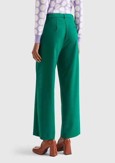  Kadın Yeşil Poliviskoz Regular Fit  Düz Paça Pantolon