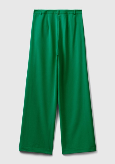  Kadın Yeşil Poliviskoz Regular Fit  Düz Paça Pantolon