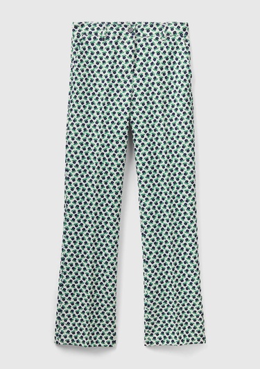  Kadın Yeşil Mix Poliviskoz Çiçek Desenli Regular Fit Pantolon