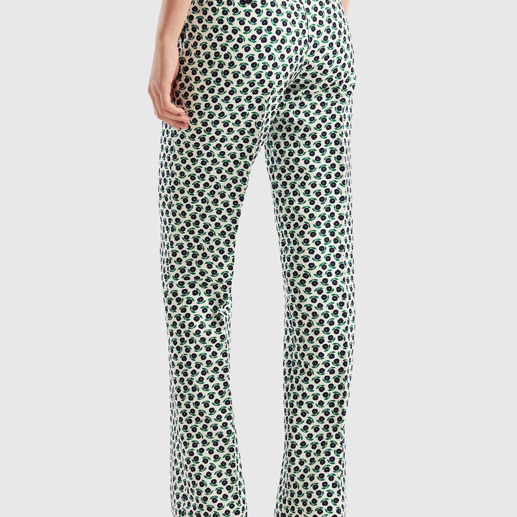 Kadın Yeşil Mix Poliviskoz Çiçek Desenli Regular Fit Pantolon