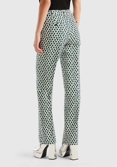  Kadın Yeşil Mix Poliviskoz Çiçek Desenli Regular Fit Pantolon