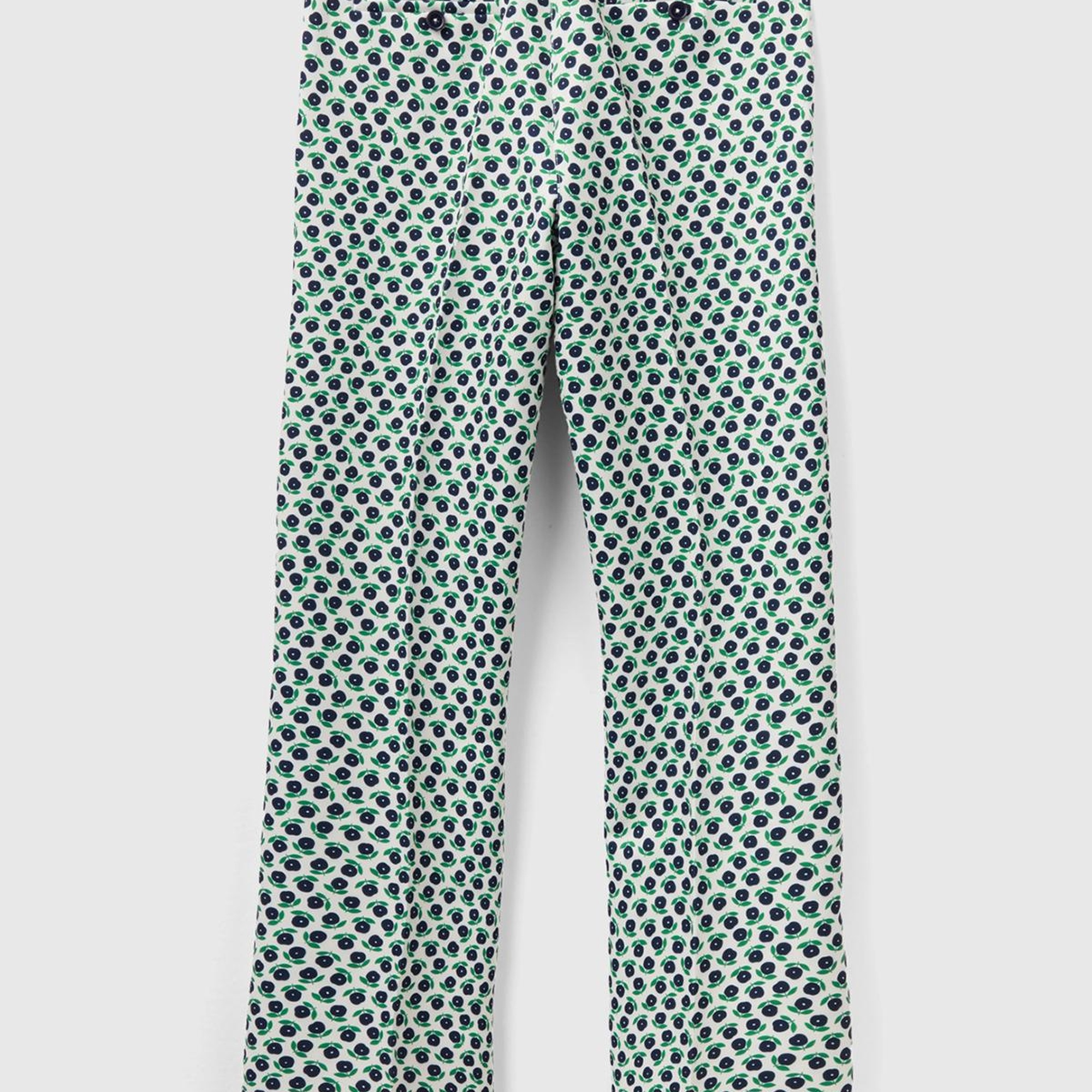 Kadın Yeşil Mix Poliviskoz Çiçek Desenli Regular Fit Pantolon