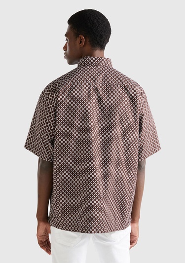  Erkek Kahverengi %100 Koton Kısa Kollu Gömlek