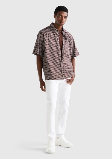  Erkek Kahverengi %100 Koton Kısa Kollu Gömlek