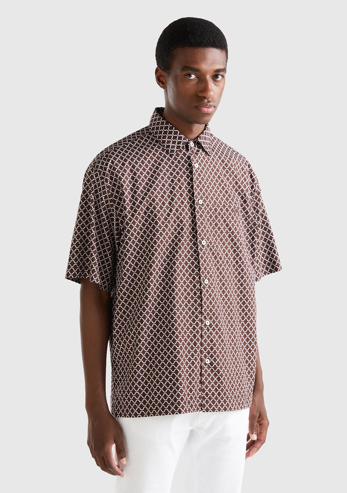  Erkek Kahverengi %100 Koton Kısa Kollu Gömlek