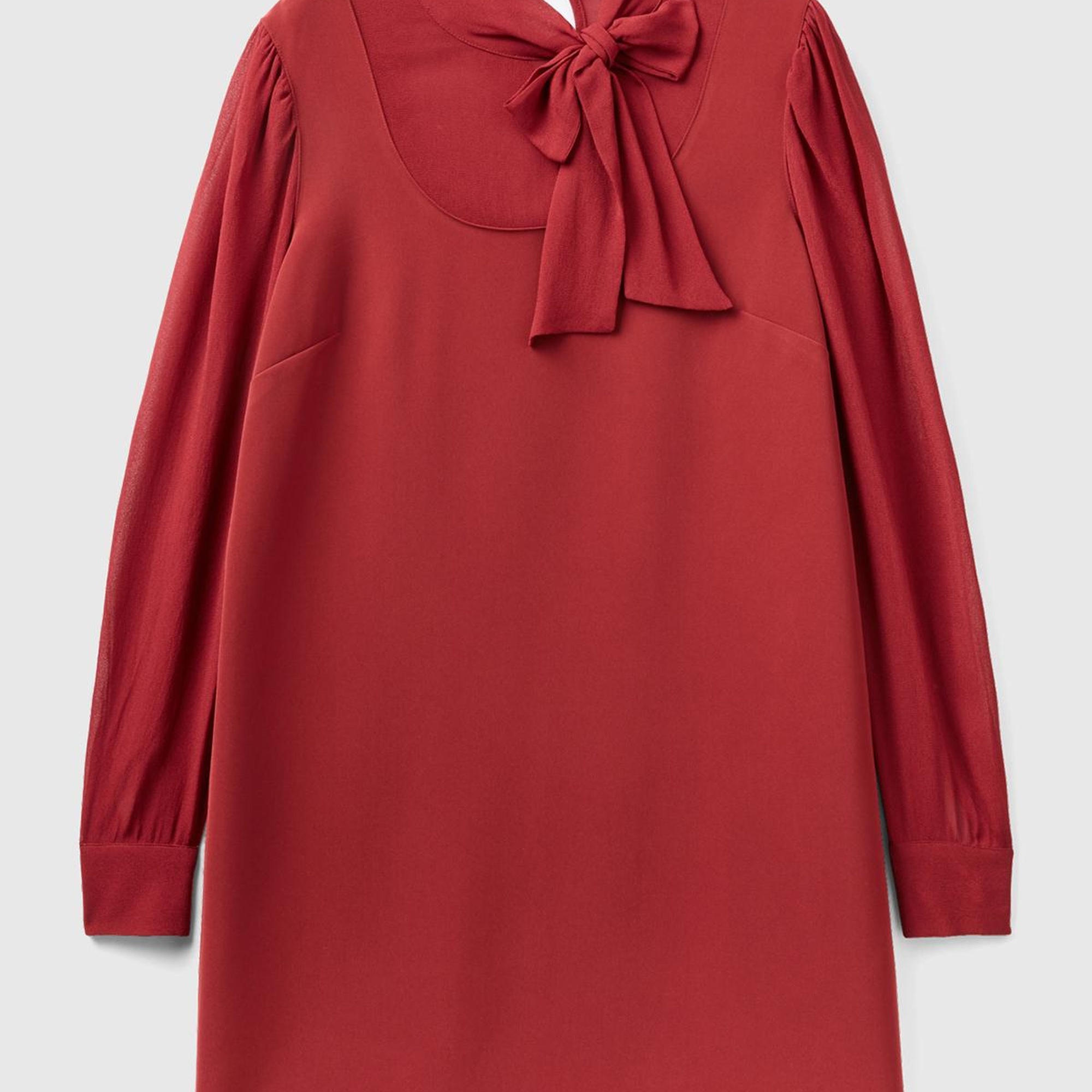 Kadın Bordo Kolu Transparan Yakası Kurdaleli Mini Etek