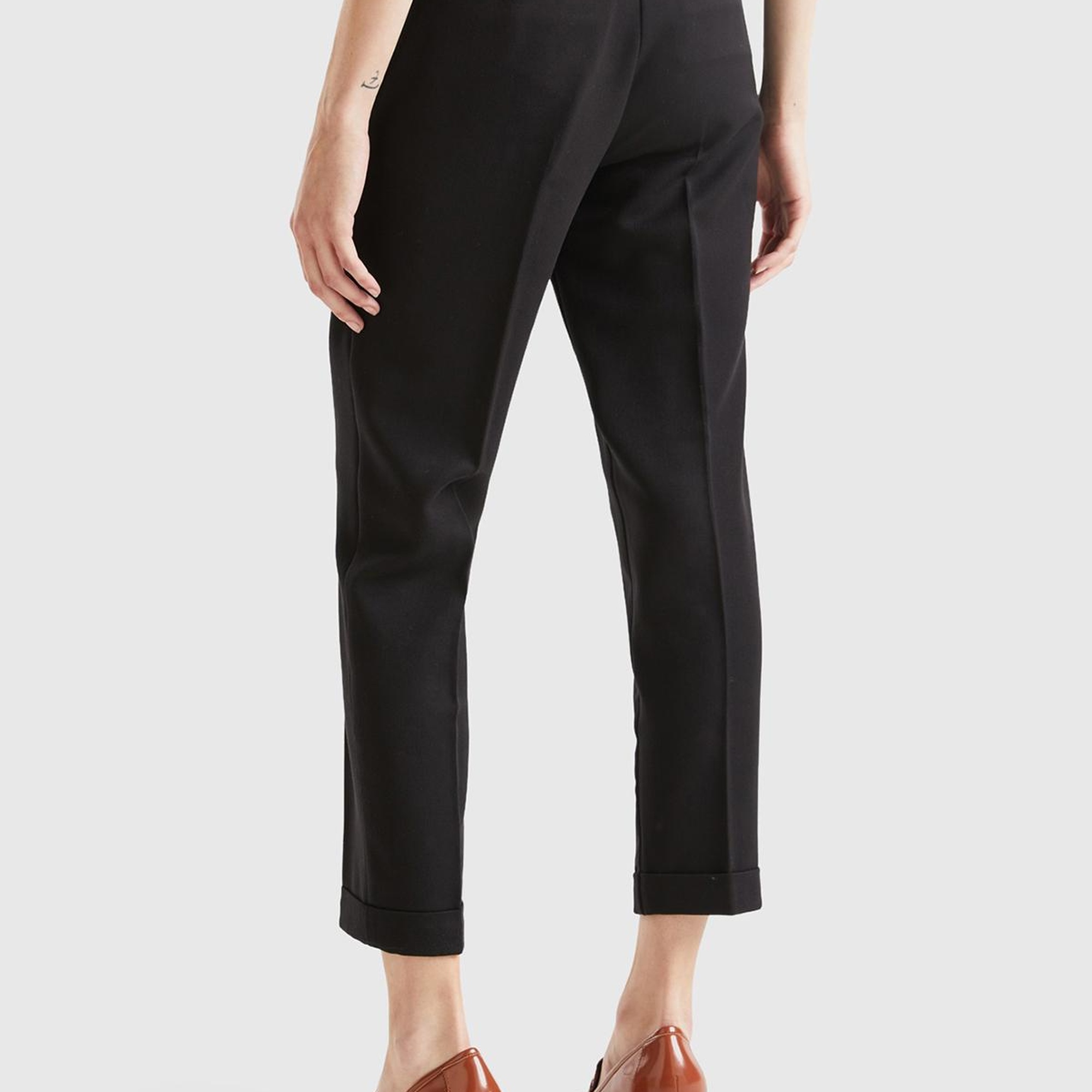 Kadın Siyah Poliviskoz Regular Fit Duble Paça Pantolon