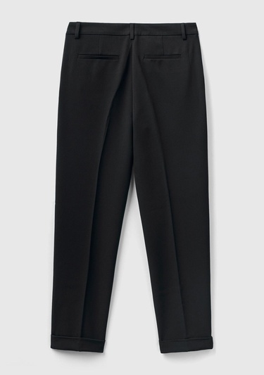  Kadın Siyah Poliviskoz Regular Fit Duble Paça Pantolon