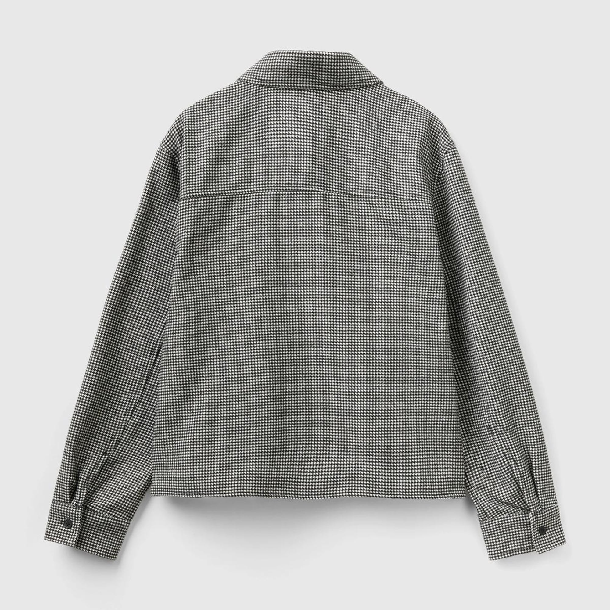 Kadın Siyah Beyaz Kazayağı Desenli Önü Capli Gömlek