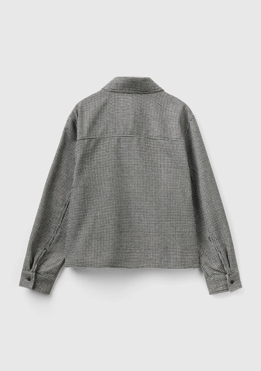  Kadın Siyah Beyaz Kazayağı Desenli Önü Capli Gömlek