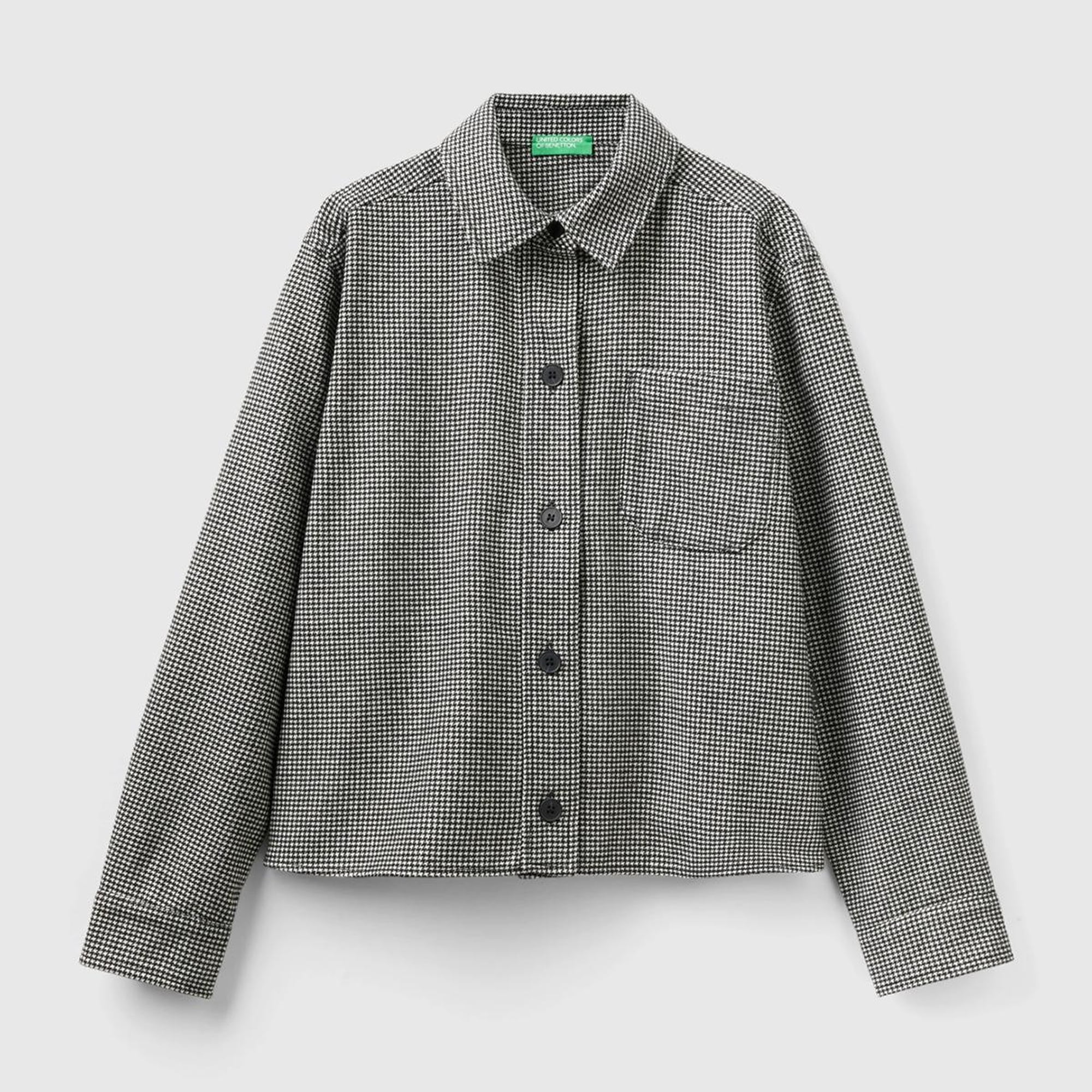 Kadın Siyah Beyaz Kazayağı Desenli Önü Capli Gömlek