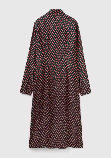  Kadın Pembe Mix %100 Viskoz Çiçek Desenli Gömlek Yaka Uzun Kollu Elbise