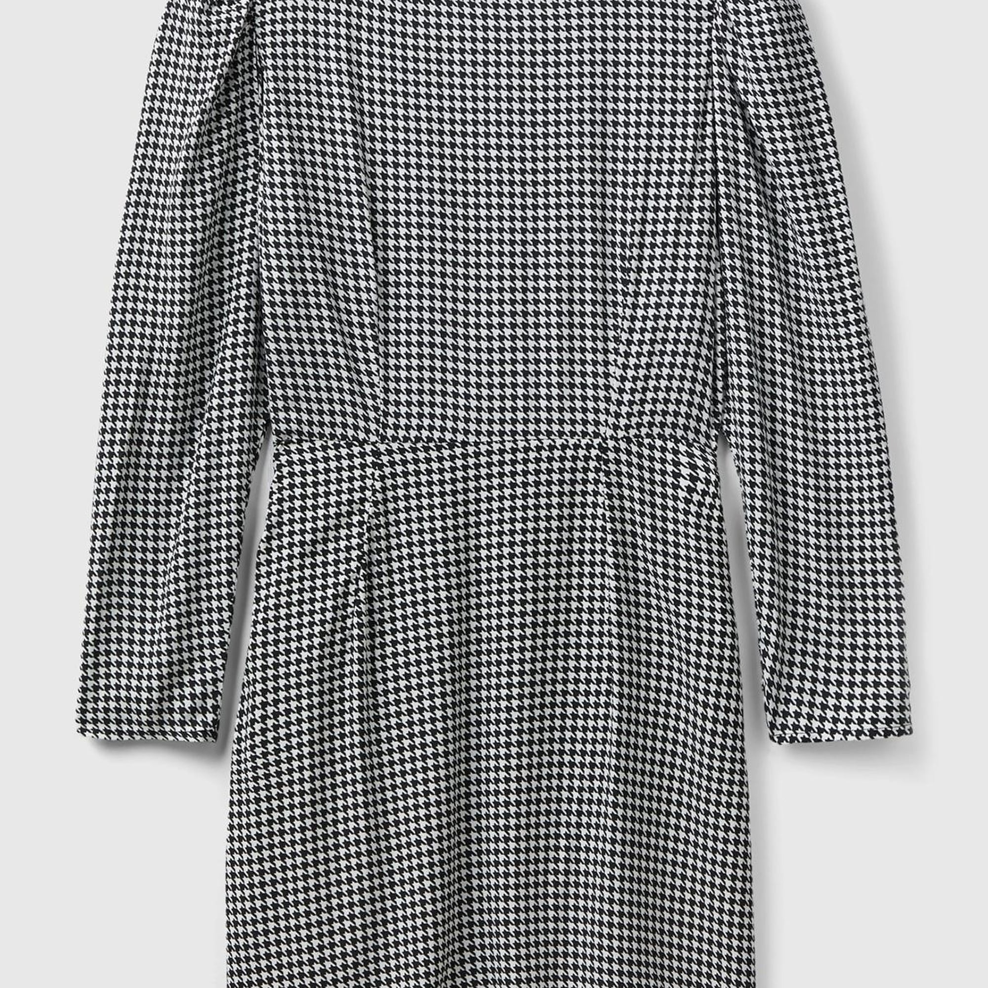 Kadın Siyah-Beyaz %100 Viskoz Uzun Kollu V Yaka Elbise