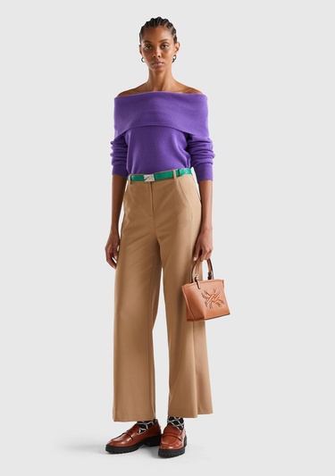  Kadın Taba Poliviskoz Regular Fit  Düz Paça Pantolon