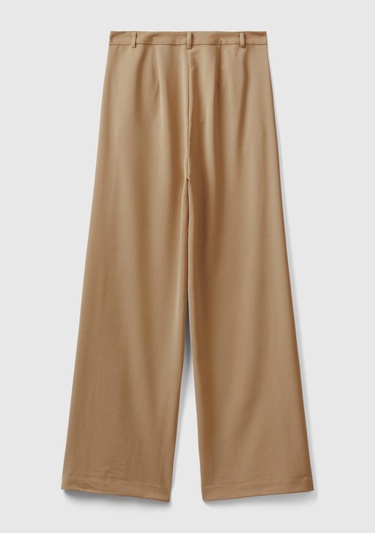  Kadın Taba Poliviskoz Regular Fit  Düz Paça Pantolon