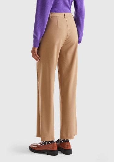  Kadın Taba Poliviskoz Regular Fit  Düz Paça Pantolon