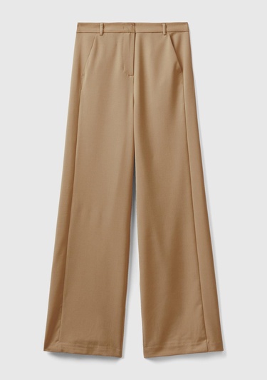  Kadın Taba Poliviskoz Regular Fit  Düz Paça Pantolon