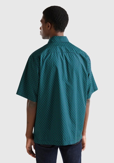  Erkek Lacivert %100 Koton Kısa Kollu Gömlek