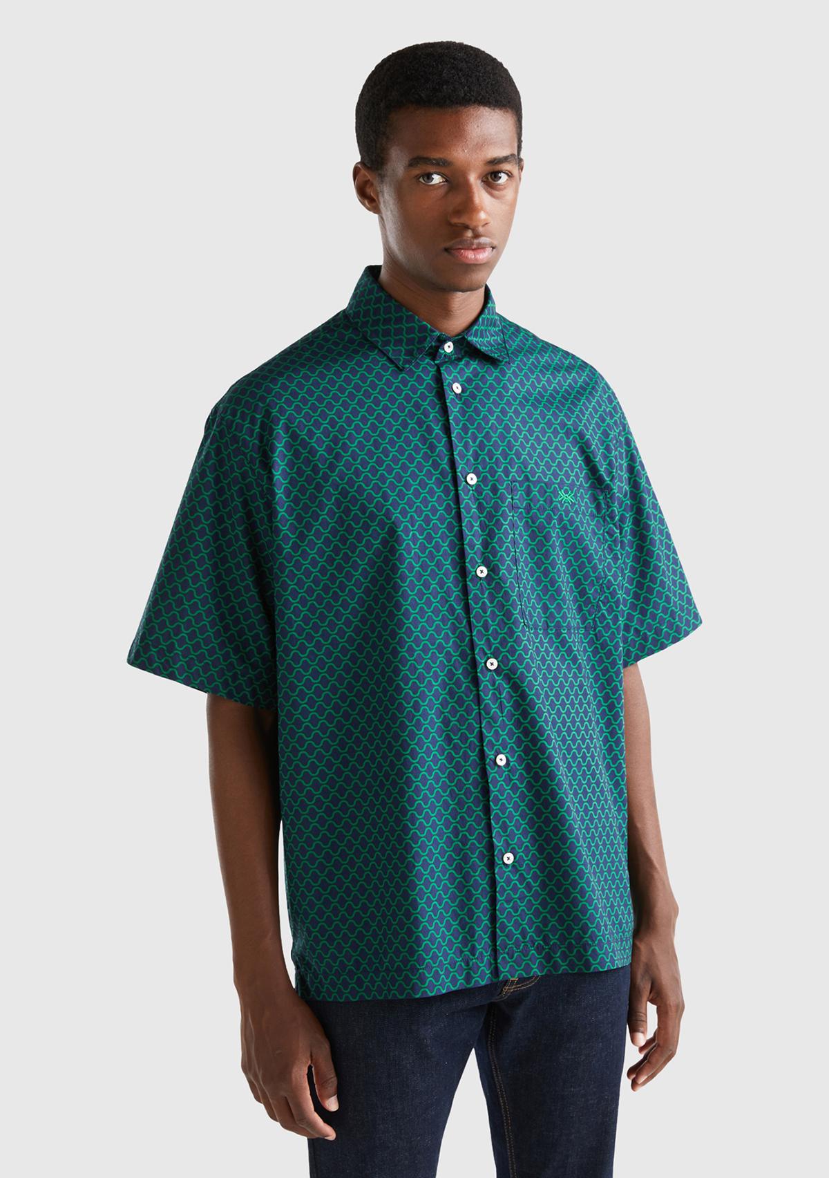  Erkek Lacivert %100 Koton Kısa Kollu Gömlek